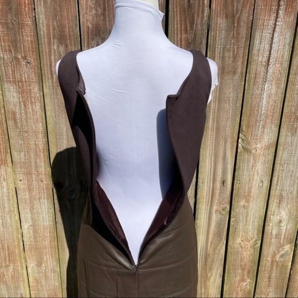 TERI JON SPORTSWEAR Brown Mixed Media Sleeveless Dress 6 - Picture 5 of 15